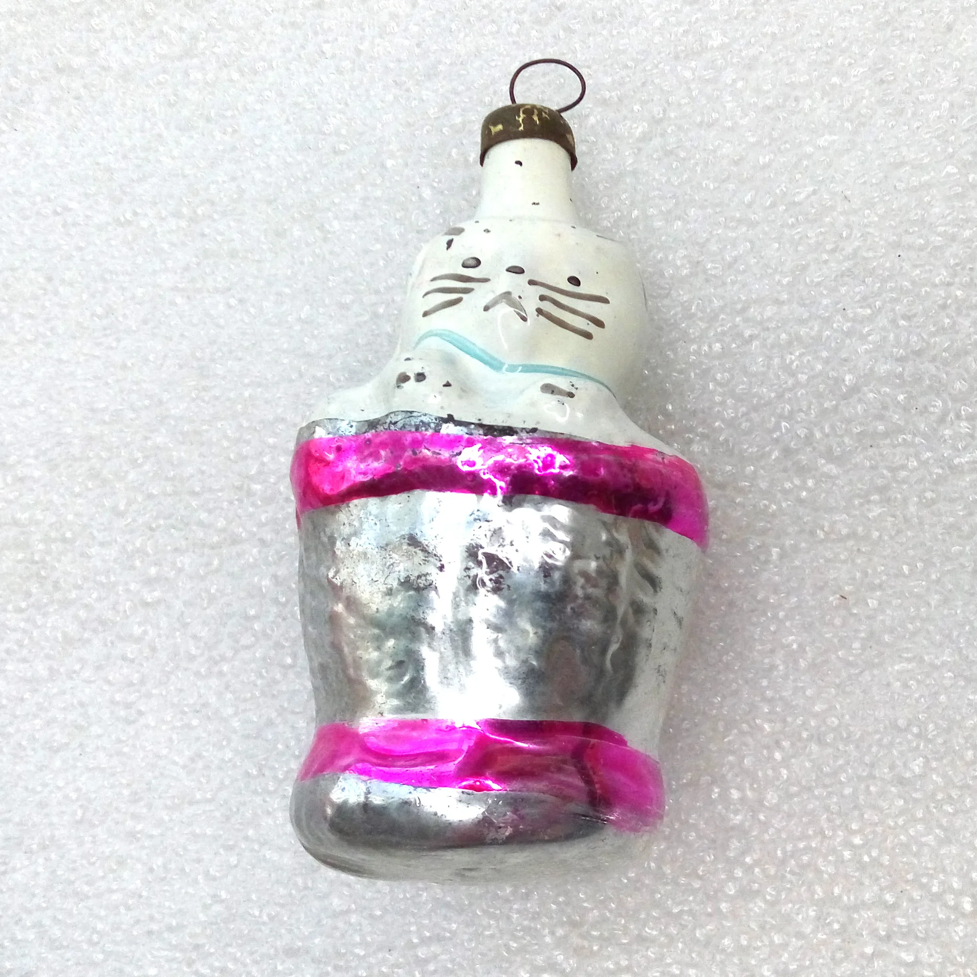 Antique Vintage Glass USSR Christmas Ornament Kitten