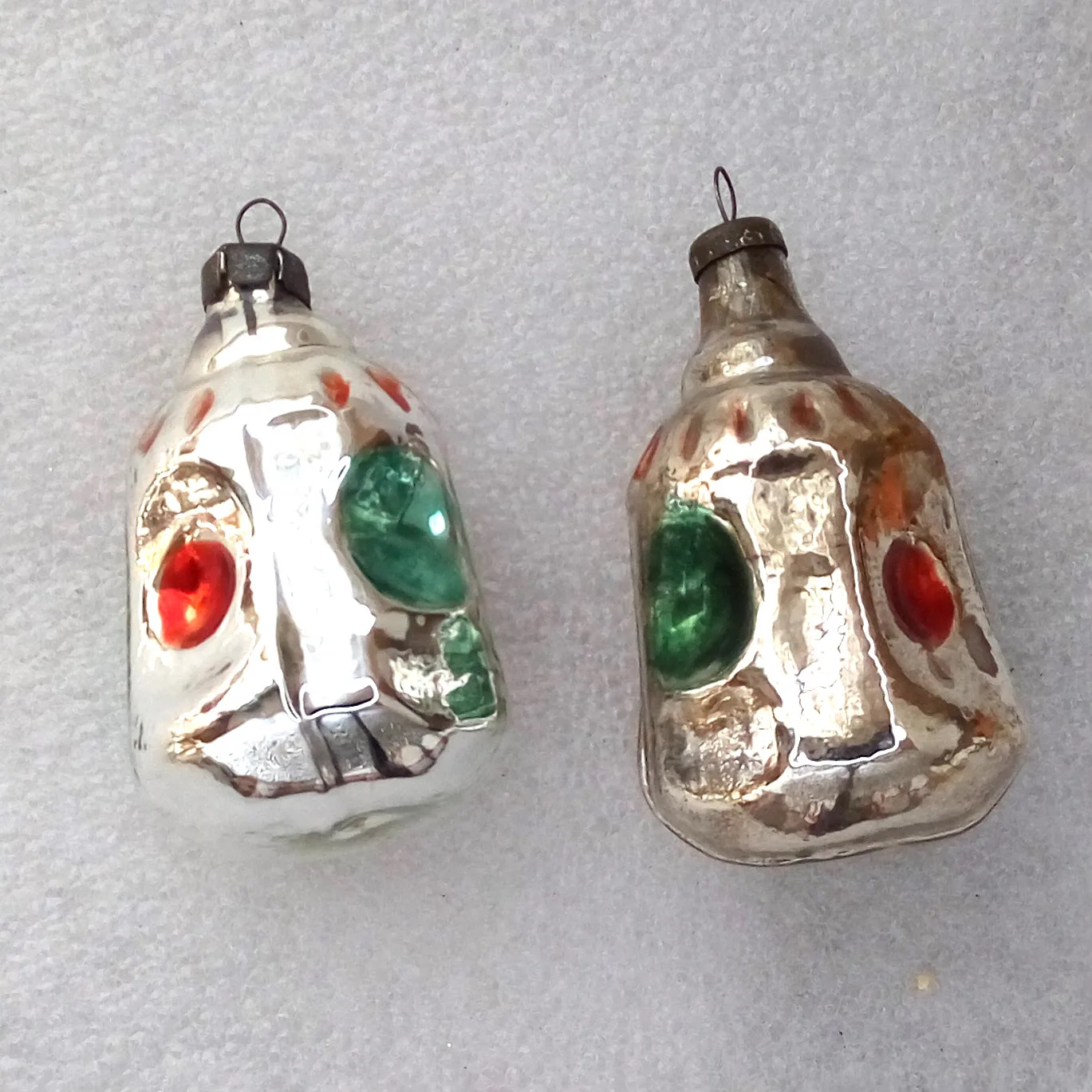 Set of 2 Old Antique Vintage Glass Christmas Ornament Lantern