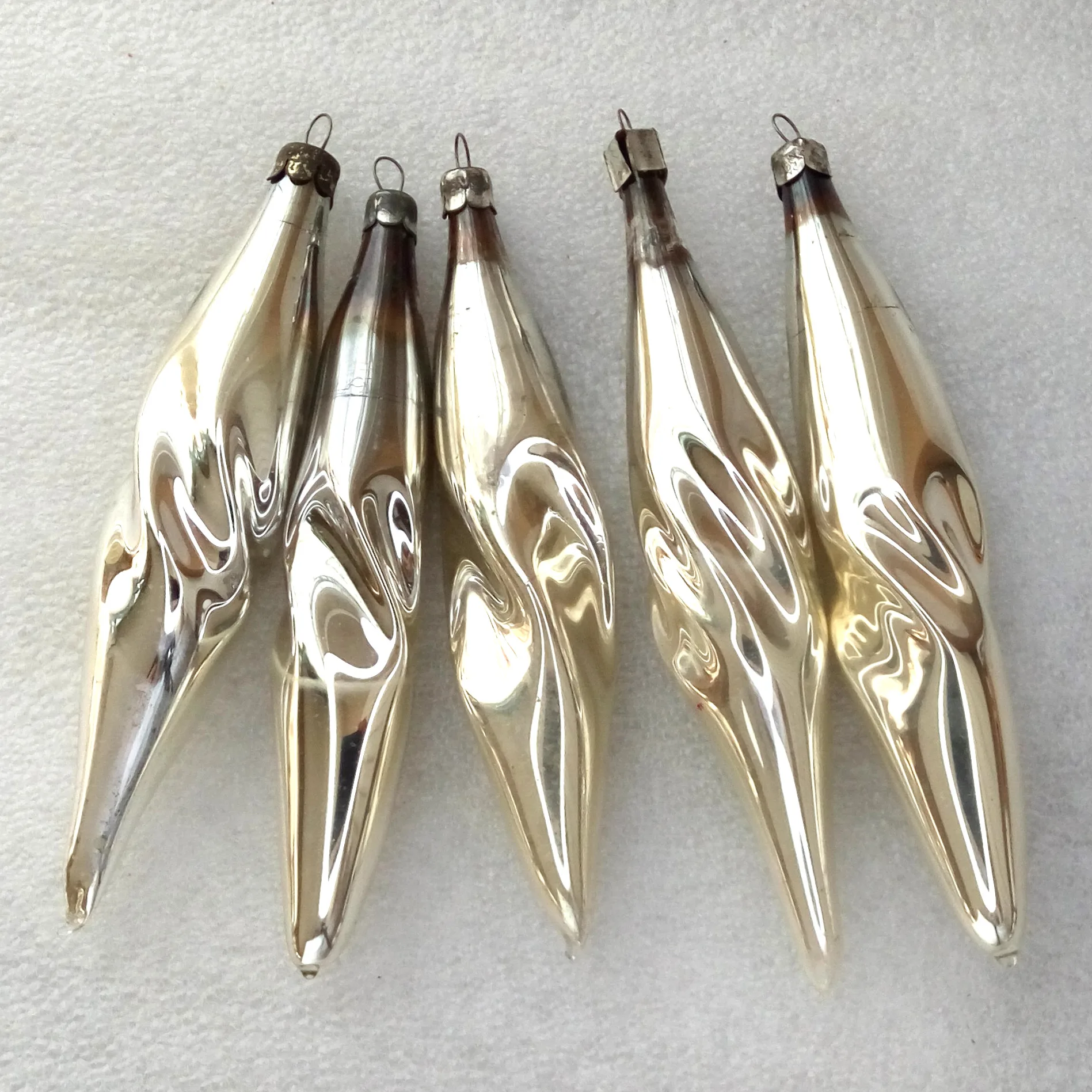 Set of 5 Antique Vintage Glass Christmas Tree Ornaments Icicles