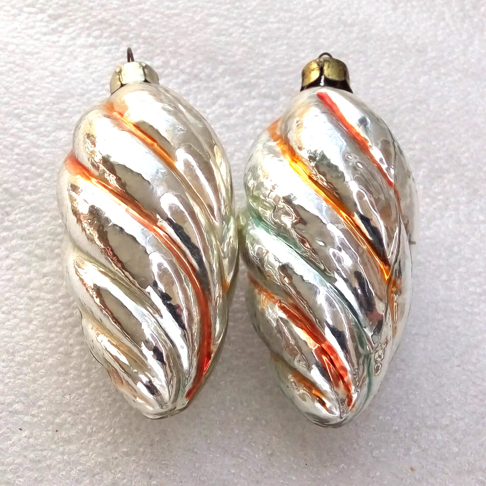 Set of 2 Old Antique Vintage Glass Christmas Ornament Cones