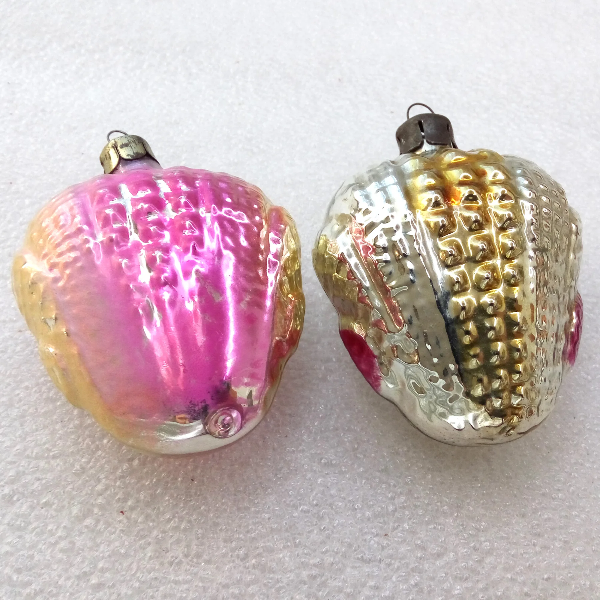 Set of 2 Antique Vintage Glass Christmas Ornaments