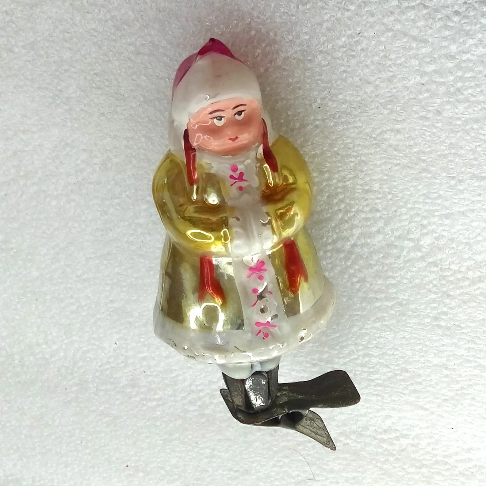 Antique Vintage Glass Christmas Tree Ornament Girl in Coat