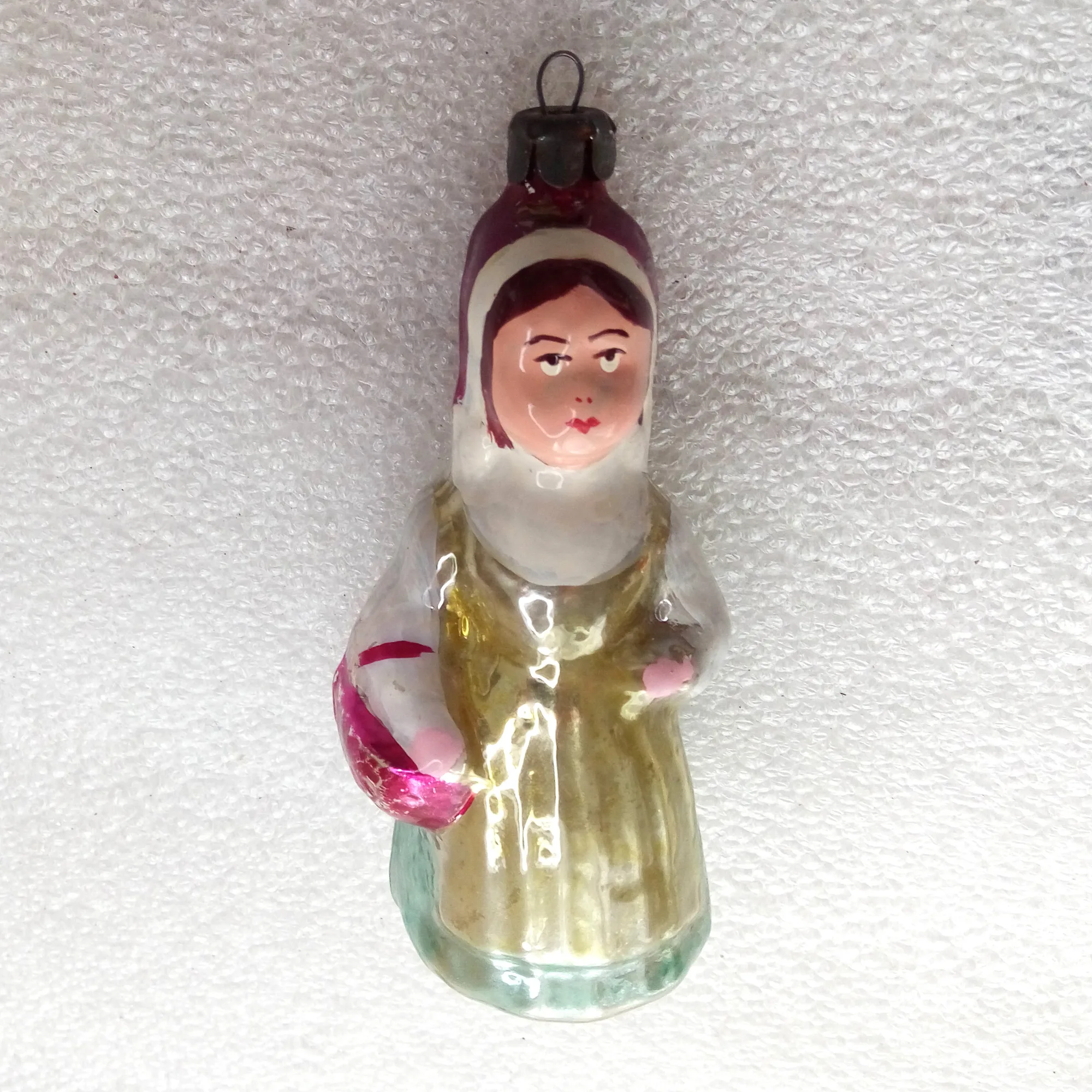 Antique Vintage Glass Christmas Ornament Red Hood
