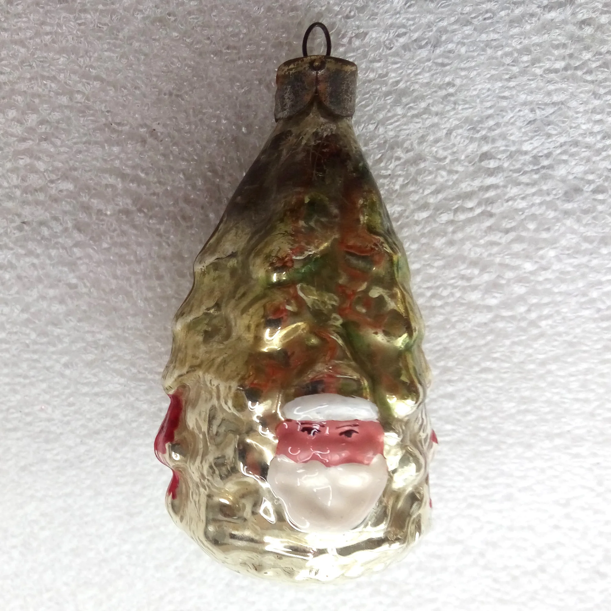 Antique Vintage Glass Christmas Tree Ornament Santa Forest