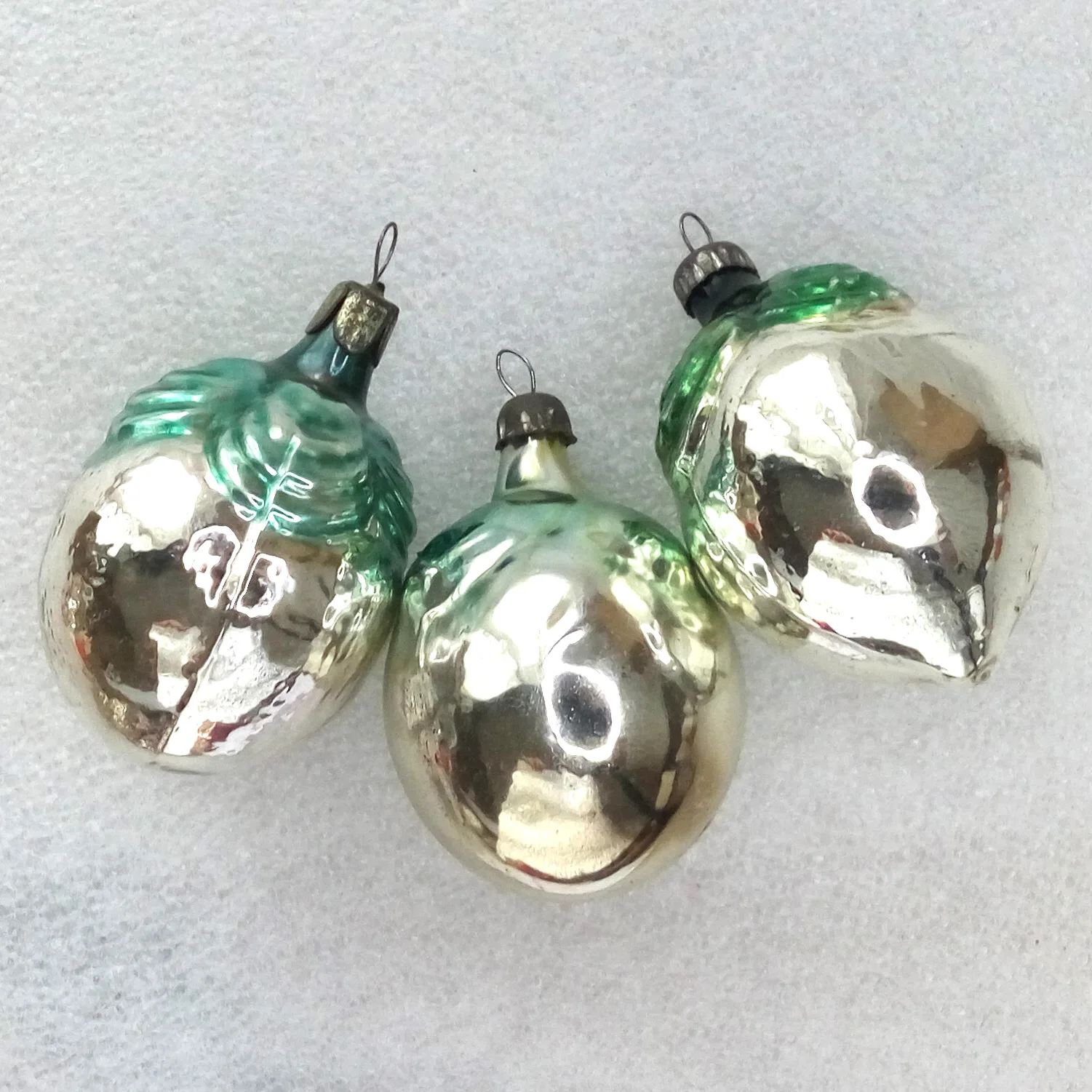 Set of 3 Antique Vintage Glass Christmas Ornaments Plums