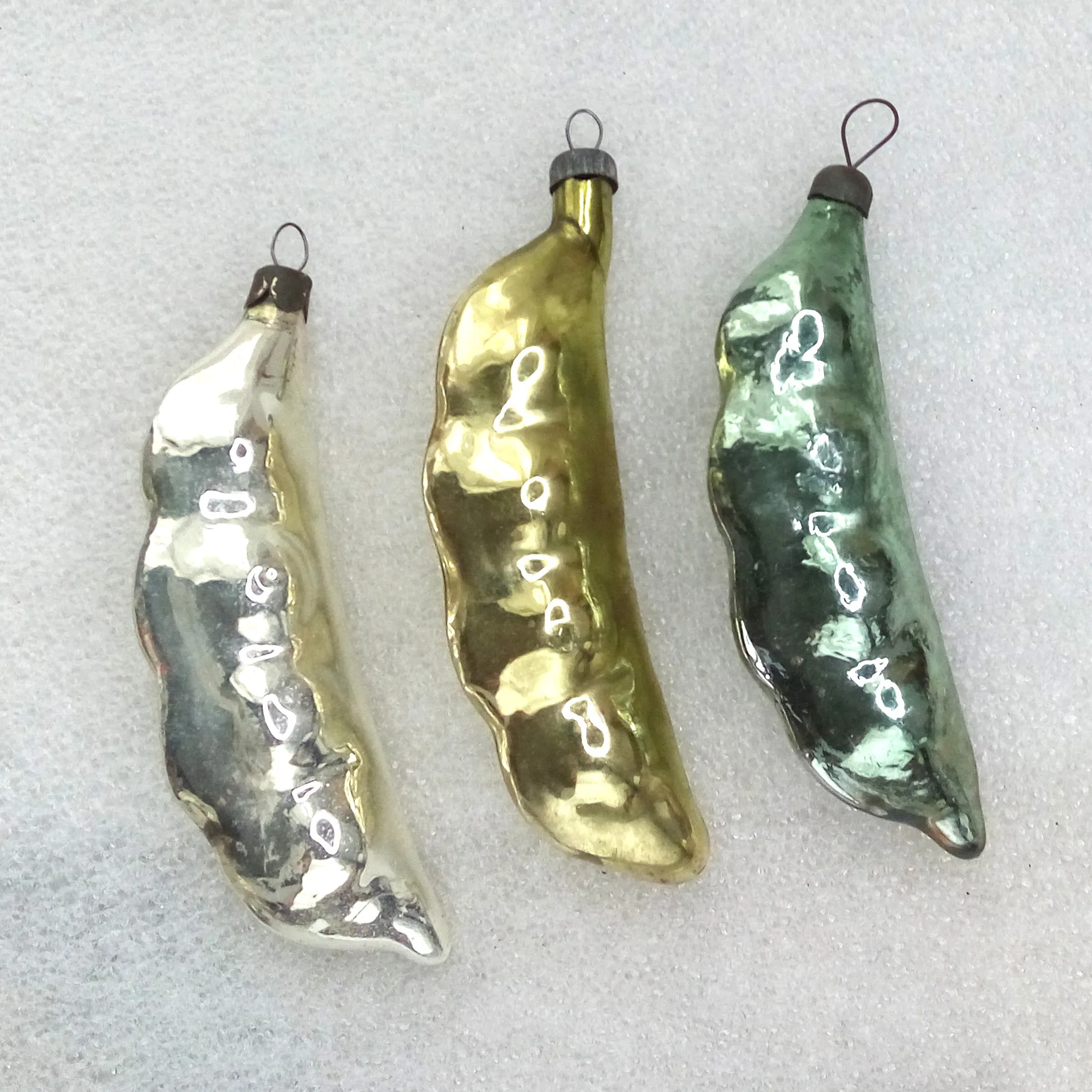 Set of 3 Antique Vintage Glass Christmas Ornaments Beans