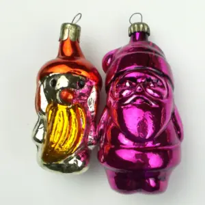 Set of 2 Vintage Glass Christmas Ornaments Santa Claus