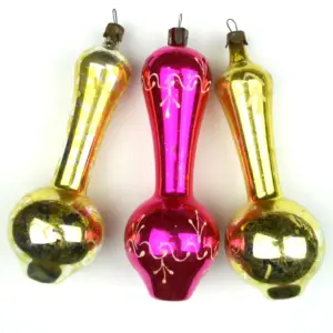 Set of 3 Vintage Glass Christmas Ornaments Old Jugs