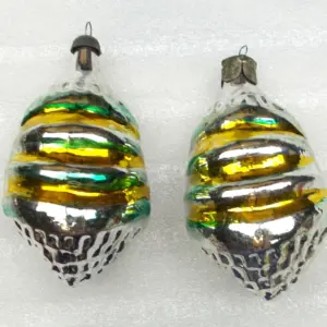 Set of 2 Vintage Glass Christmas Ornaments Old