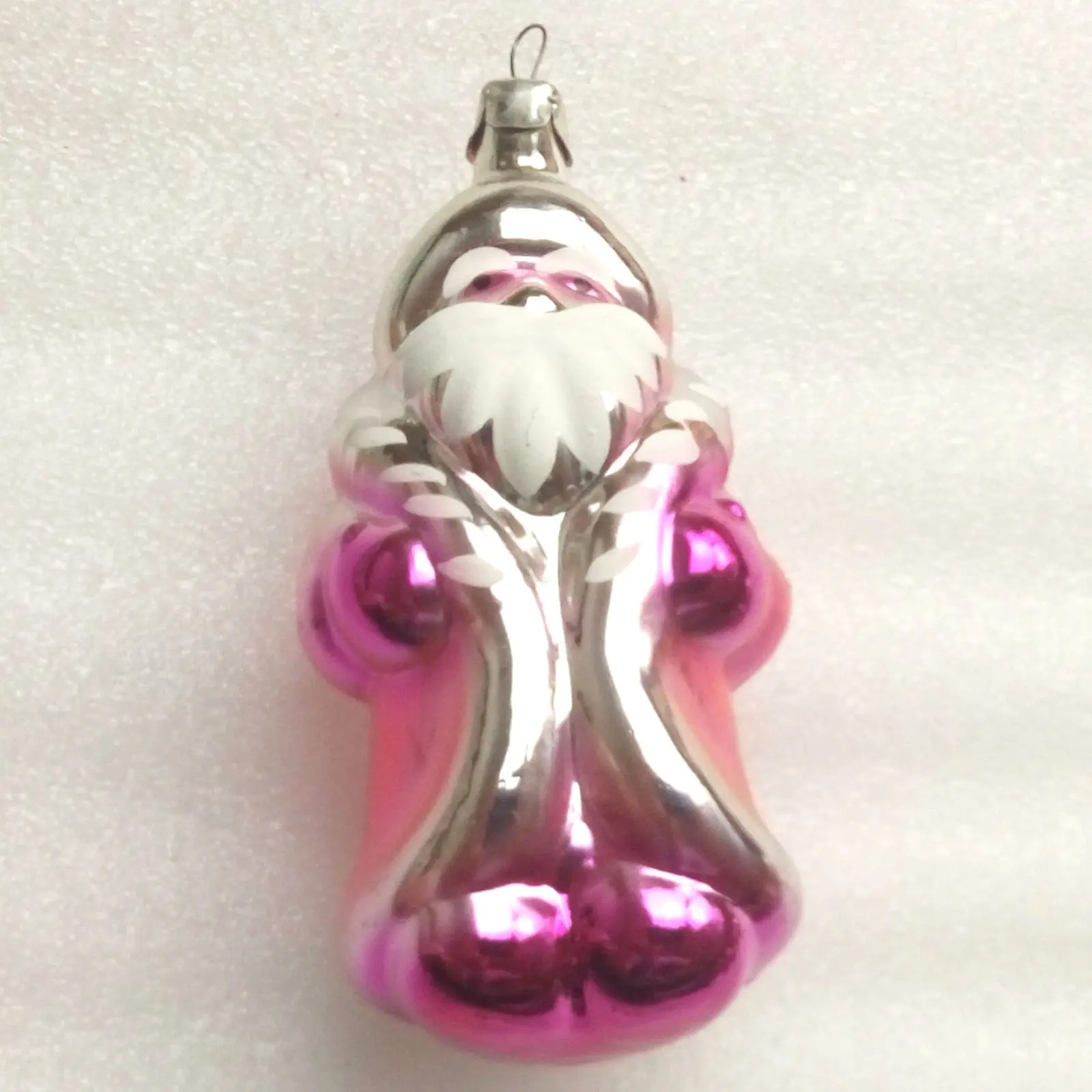 Vintage USSR Silver Glass Christmas Ornament Santa Claus