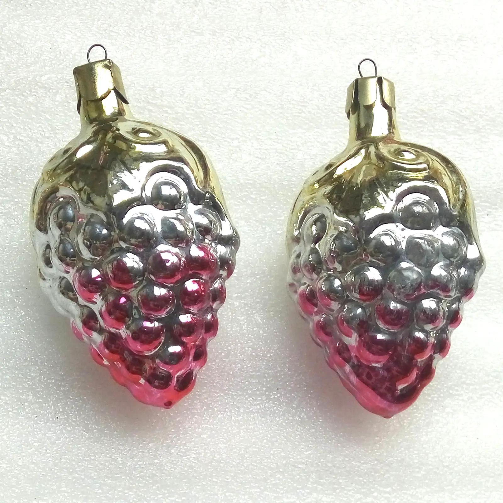 Set of 2 Vintage USSR Silver Glass Christmas Ornaments Retro Grapes