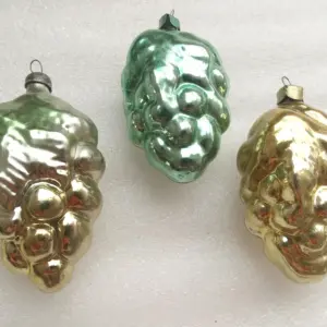 Set of 3 Vintage USSR Silver Glass Christmas Ornaments Retro Grapes