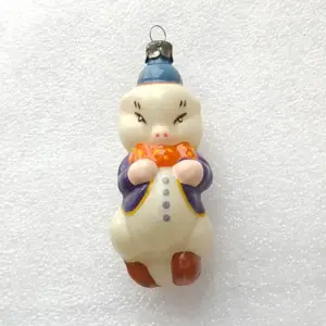 Vintage Glass Christmas Ornament USSR Antique Tree Toy Unique Decor Piglet