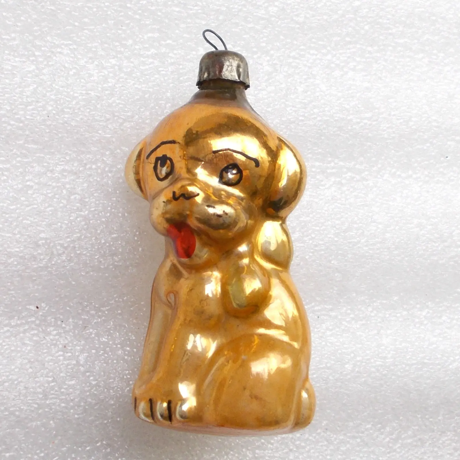 Vintage USSR Mercury Glass Christmas Ornament Puppy Dog