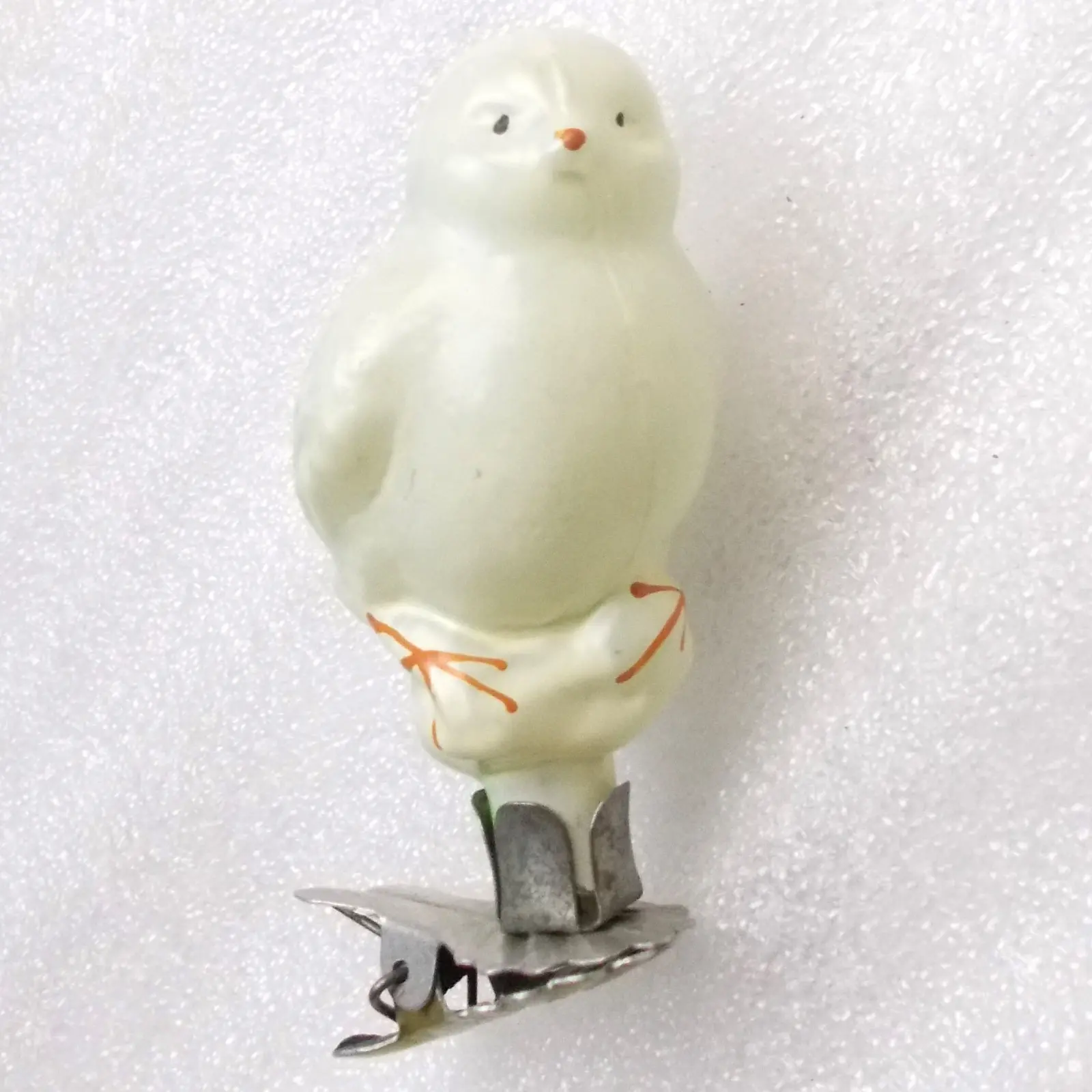 Vintage Glass Christmas Ornament - Little Titmouse Bird on Clip USSR