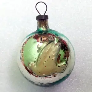 Vintage Glass Christmas Ornament - Dove Bird on Ball Figural Bauble USSR