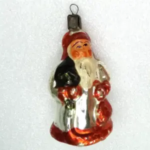 Vintage USSR Silver Glass Christmas Ornament Santa Claus