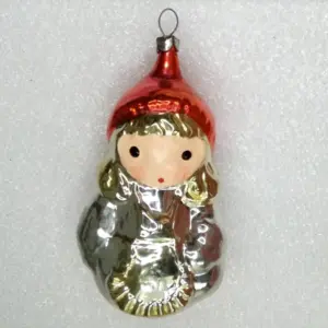 Antique Vintage USSR Silver Glass Christmas Ornament Retro Decor Red Hood