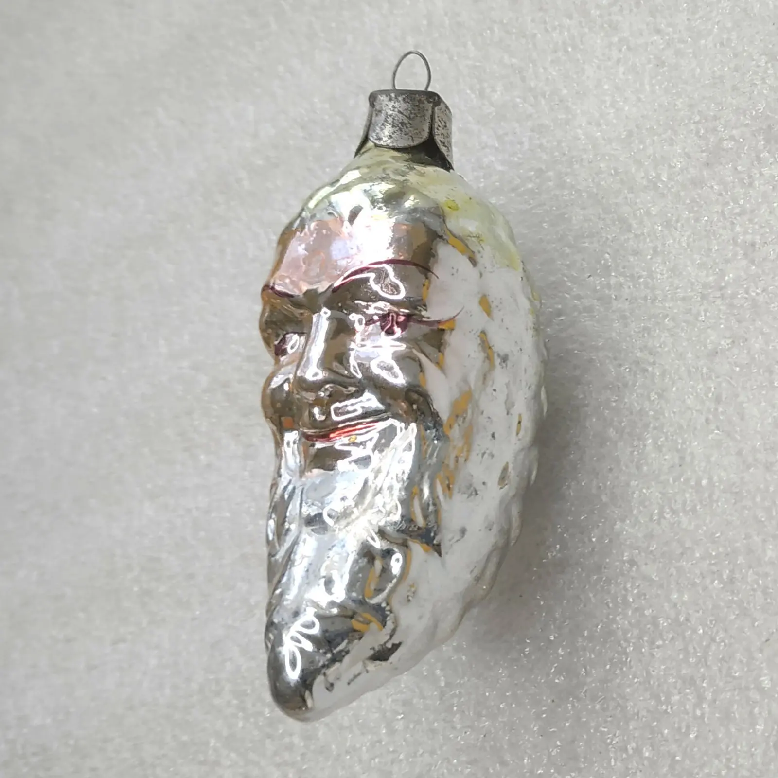 Vintage Glass Christmas Tree Ornament Old Man Face Moon USSR Toy