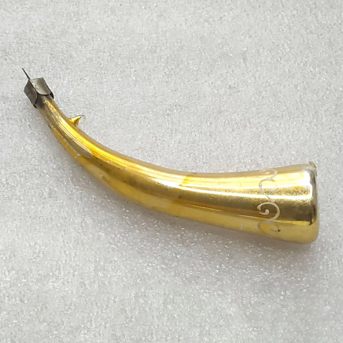 Vintage Silver Glass Christmas Tree Ornament Golden Horn Bugle USSR Toy