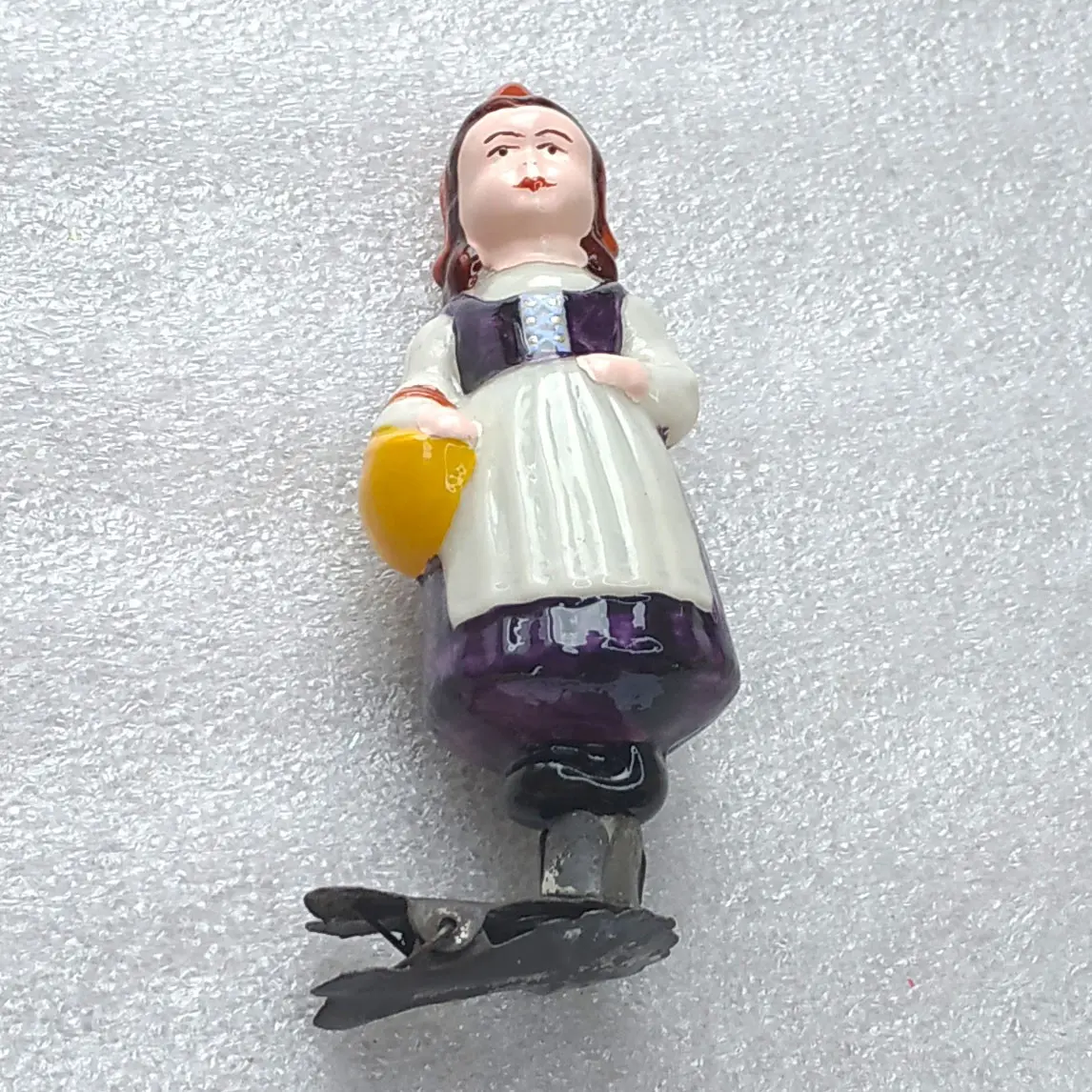 Vintage Soviet Glass Christmas Tree Ornament Little Red Riding Hood Clip On