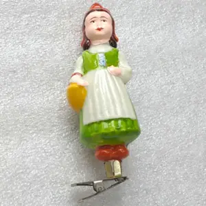 Vintage Soviet Glass Christmas Tree Ornament Little Red Riding Hood Clip On