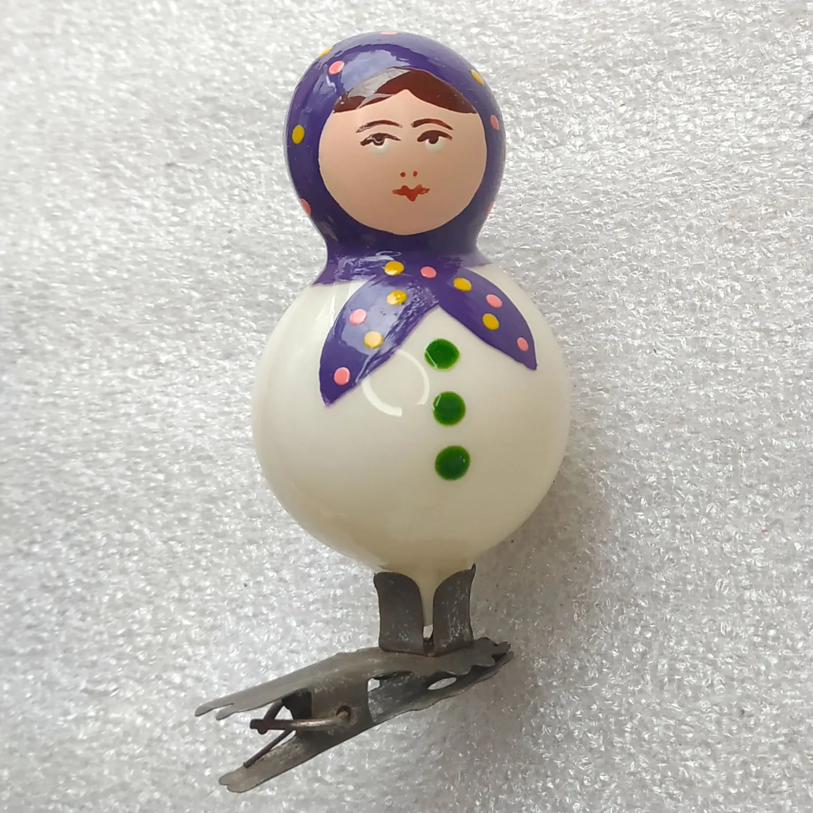 Vintage Soviet Glass Christmas Tree Ornament Matryoshka Girl Custom Clip On