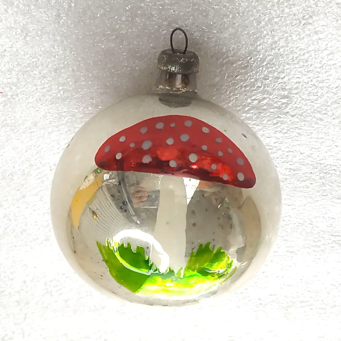 Vintage Glass Christmas Tree Ornament Red Mushroom Amanita Bauble USSR To