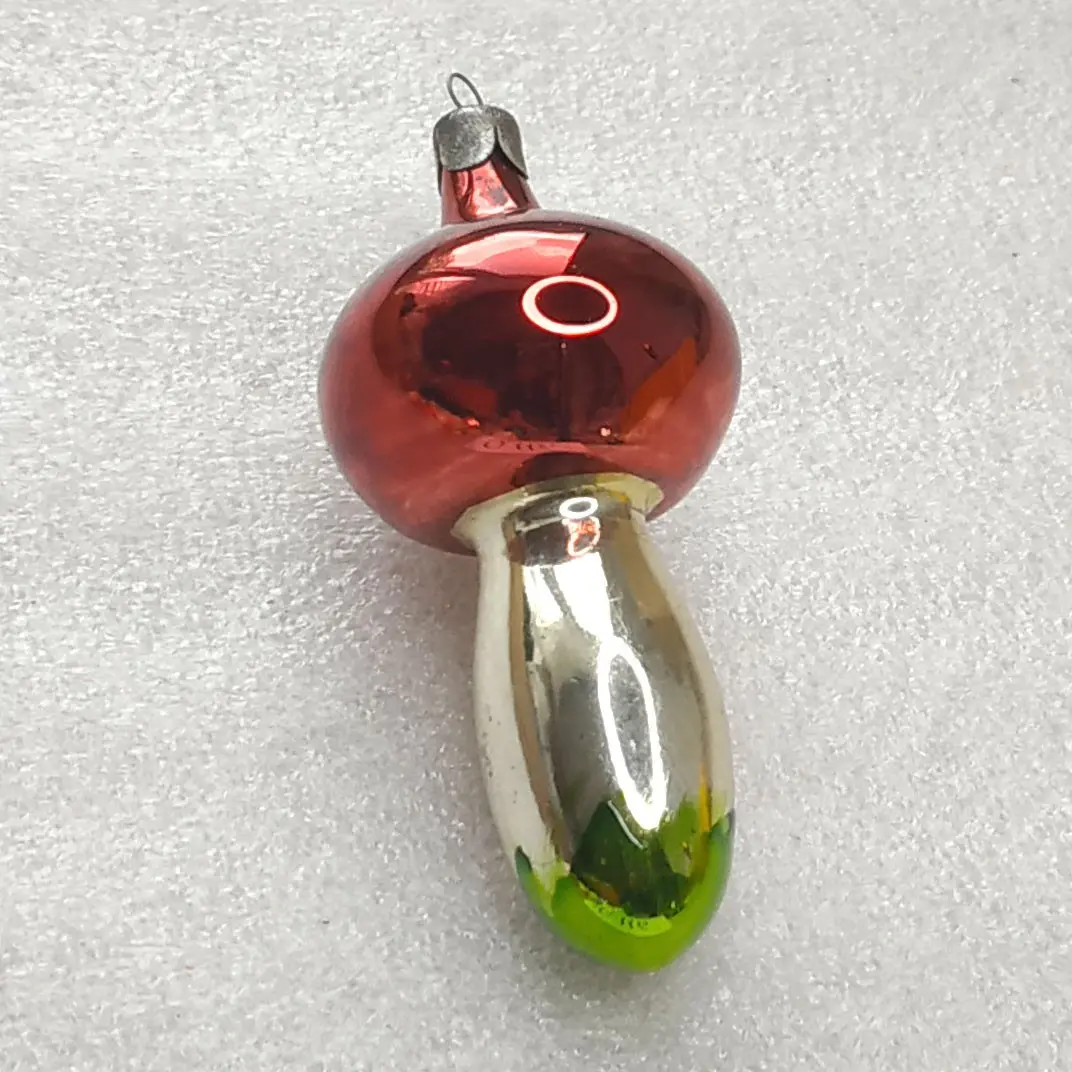 Vintage Soviet Silver Glass Christmas Tree Ornament Mushroom Decor Toy