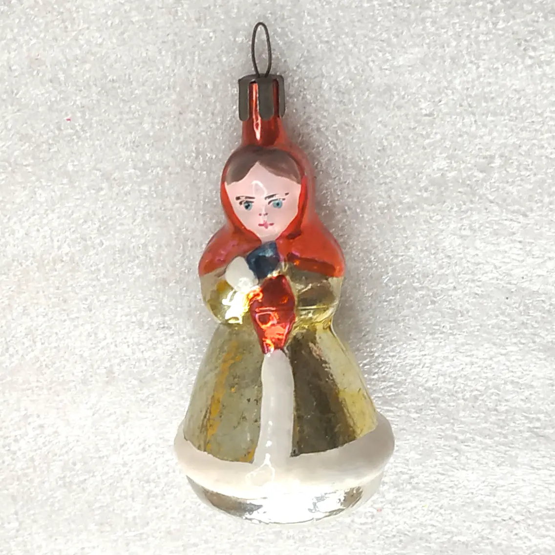 Vintage Silver Glass Christmas Tree Ornament Girl Winter Coat USSR Toy