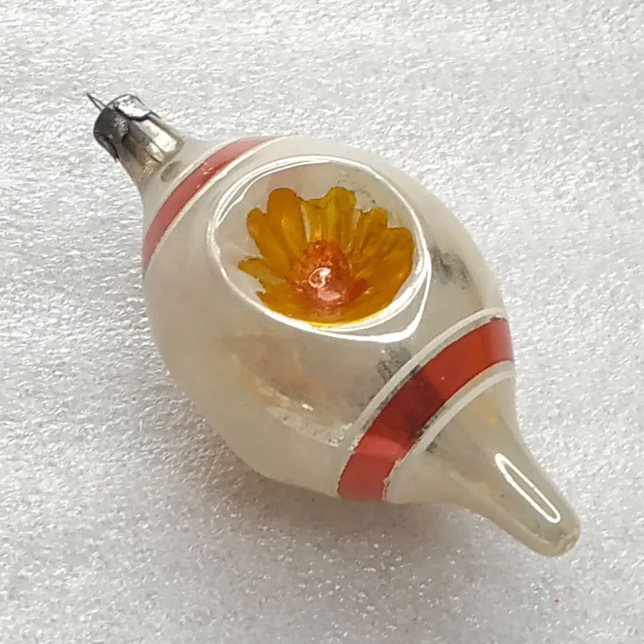 Vintage Glass Christmas Tree Ornament Reflector Flower Bauble USSR Toy