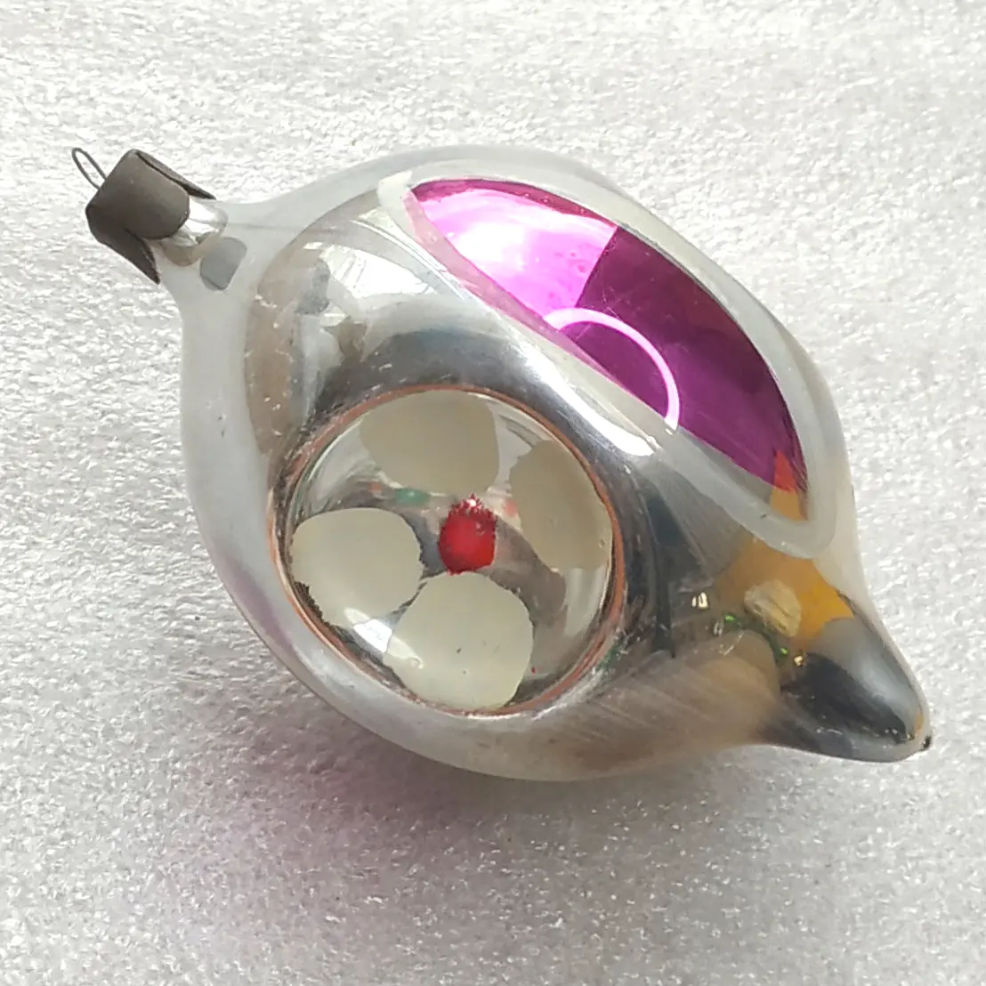 Vintage Glass Christmas Tree Ornament Reflector Flower Bauble USSR Toy