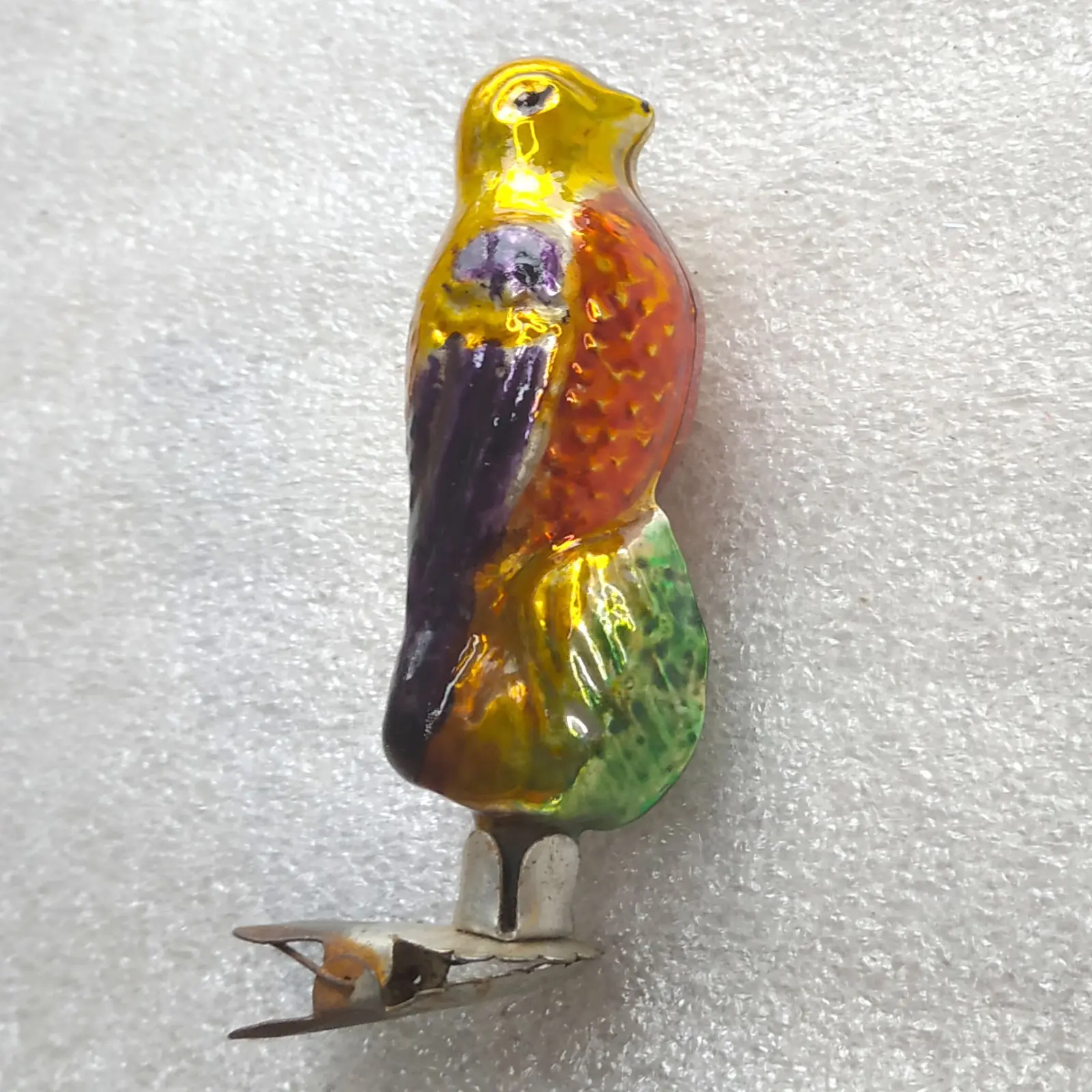 Vintage Silver Glass Christmas Tree Ornament Bird Clip On USSR Toy Decor