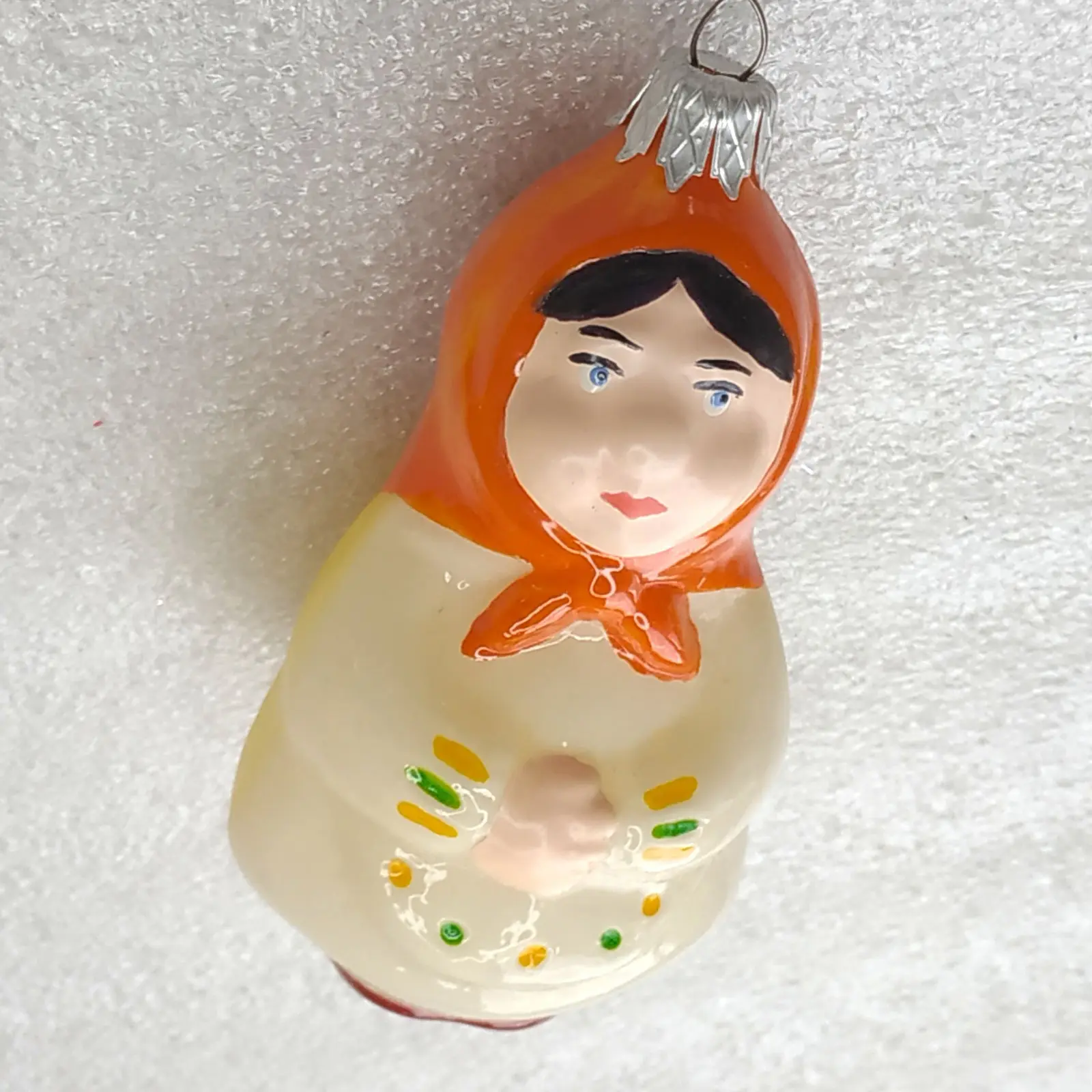 Vintage Soviet Glass Christmas Tree Ornament Babushka Village Woman Toy