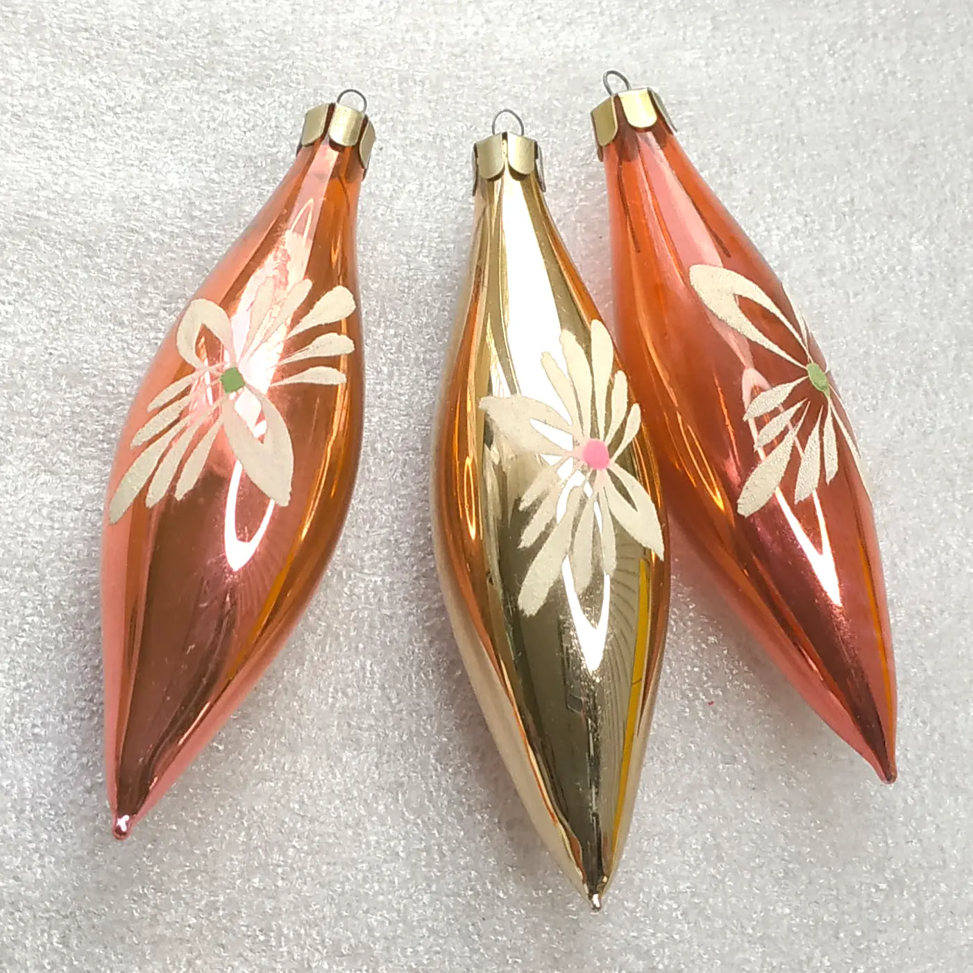Set of 3 Vintage Glass Christmas Tree Ornament Flower Icicles Baubles USSR