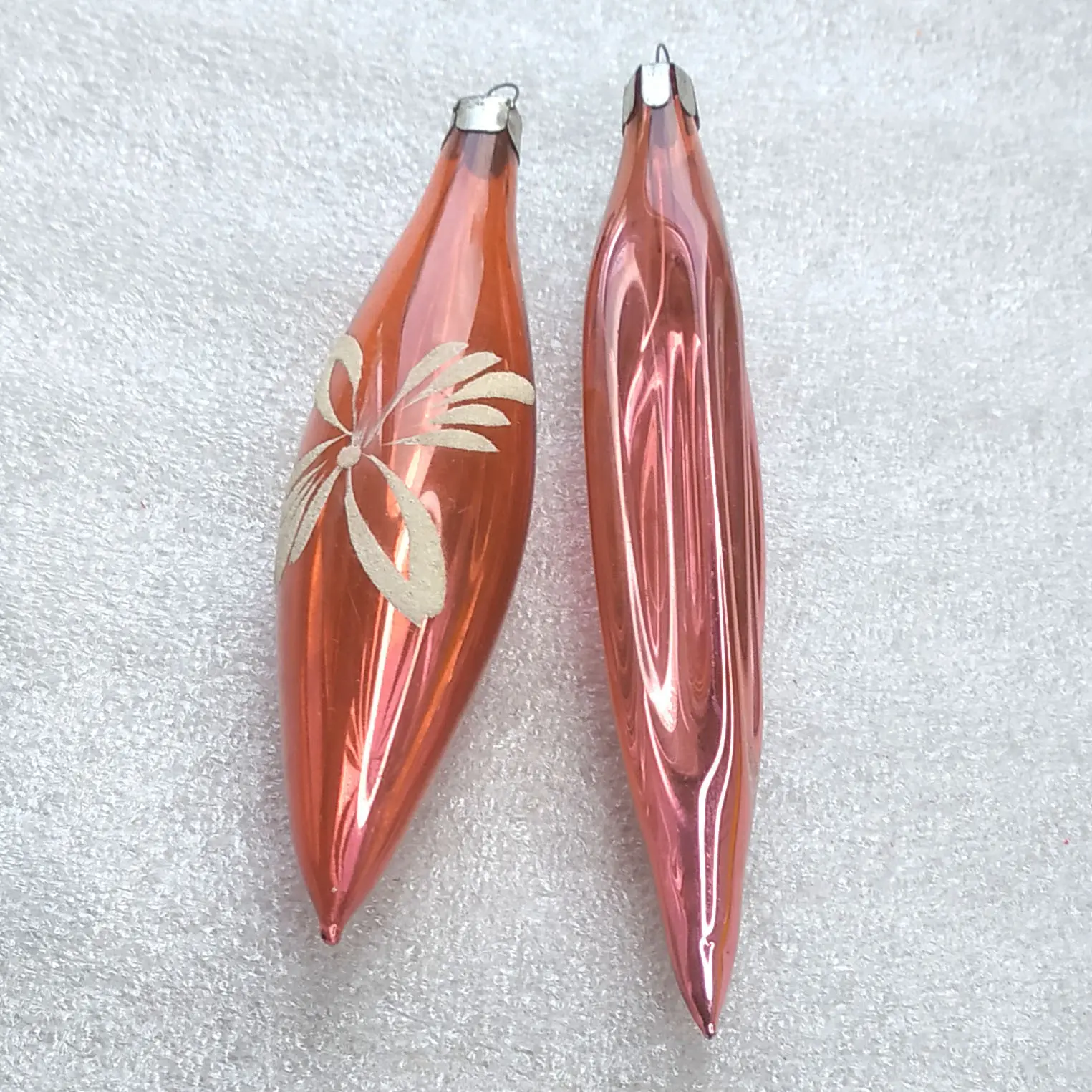 Set of 2 Vintage Silver Glass Christmas Tree Ornament Icicles Baubles USSR