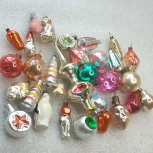Set of 30 Vintage Soviet Glass Miniature Christmas Tree Ornaments Malyutka Box