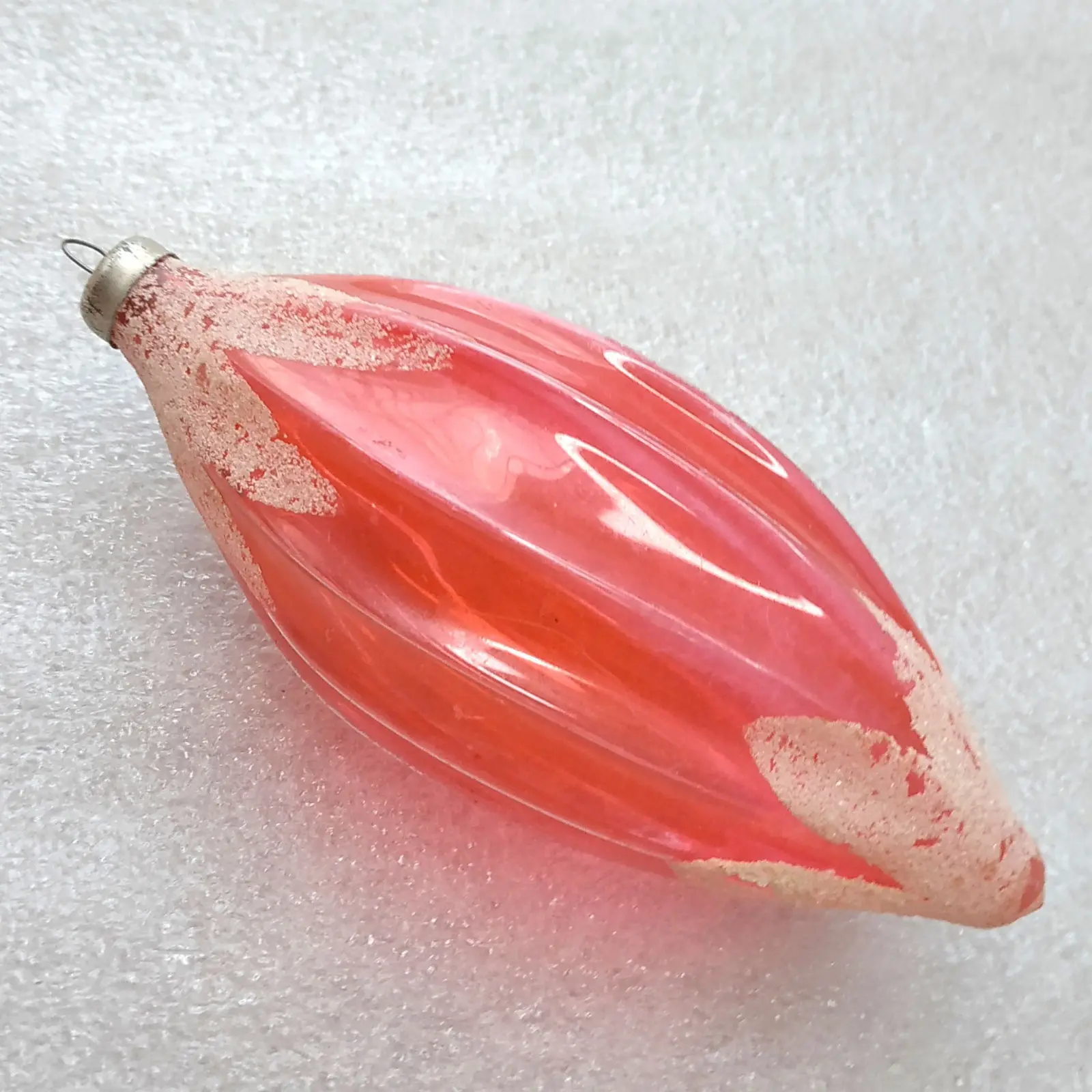 Vintage Soviet Glass Christmas Tree Ornament Elongated Ribbed Bauble Toy