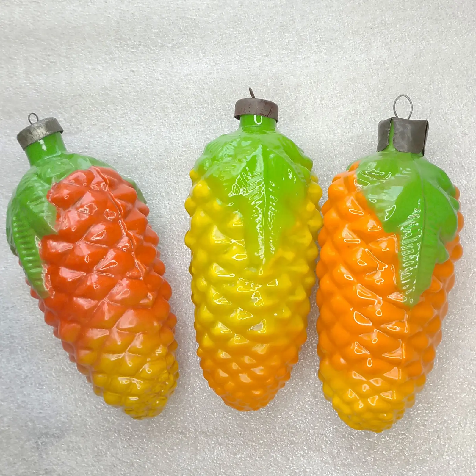 Set of 3 Huge Vintage Soviet Glass Christmas Tree Ornaments Pine Cone Custom Toys