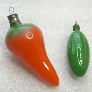 Set of 2 Vintage Soviet Glass Christmas Tree Ornaments Chili Pepper Cucumber Custom Toy