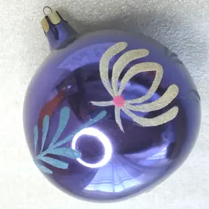 Vintage Glass Christmas Tree Ornament Purple Flower Bauble Ball USSR Toy