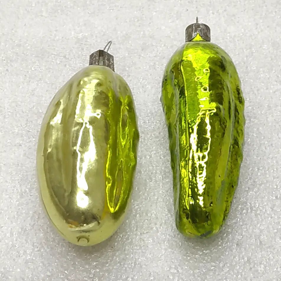 Set of 2 Vintage Soviet Silver Glass Cucumber Christmas Tree Ornaments Pickle Retro