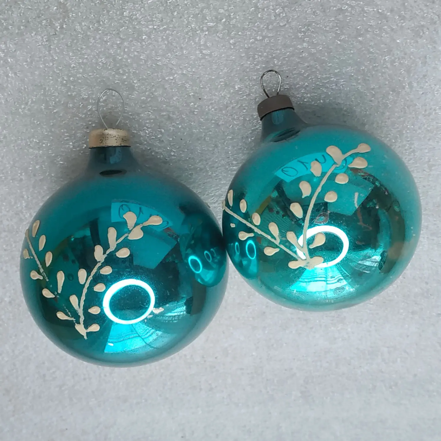 Set of 2 Vintage Soviet Silver Glass Christmas Tree Ornament Tree Ball Retro Decor