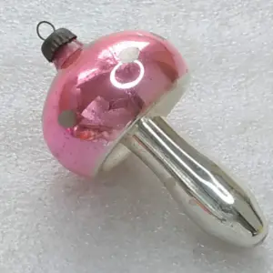 Vintage Soviet Silver Glass Mushroom Christmas Tree Ornament Pink Retro Decor