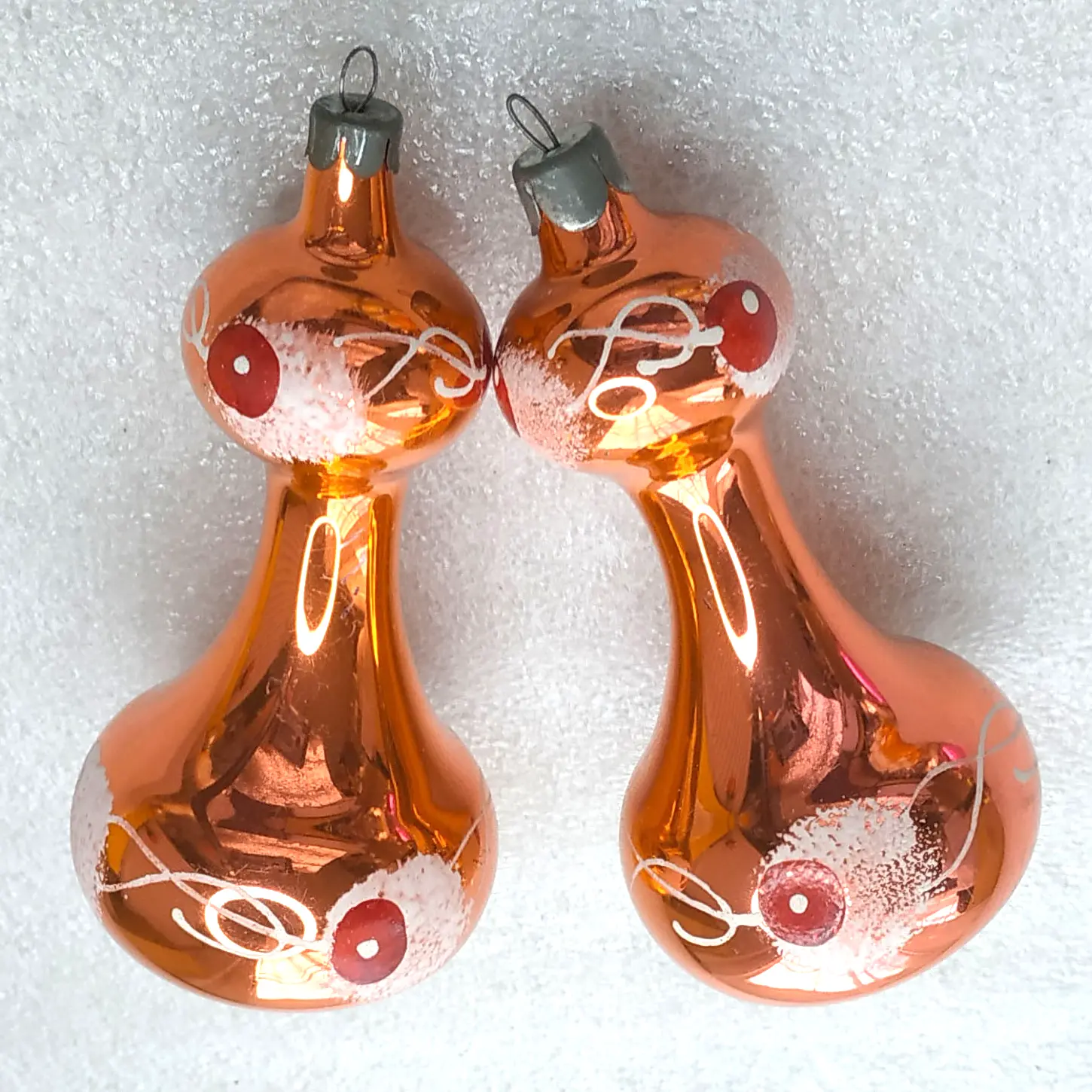 Set of 2 Vintage Soviet Glass Christmas Tree Ornaments Figural Copper Set Retro Decor
