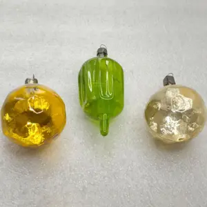 Set of 3 Vintage Soviet Glass Christmas Tree Ornaments Balls & Figural Half Silvered
