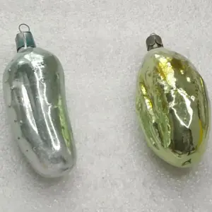 Set of 2 Vintage Soviet Silver Glass Cucumber Christmas Tree Ornaments Pickle Retro