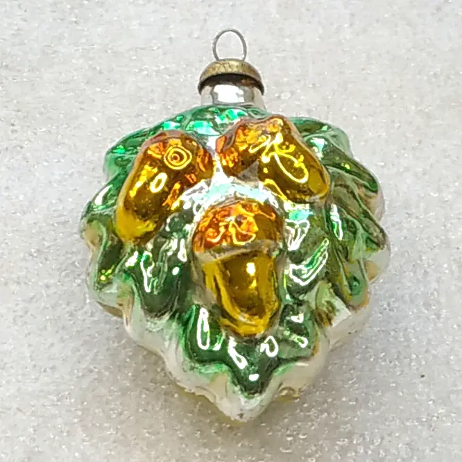Vintage Soviet Glass Christmas Ornament Acorns on Oak Leaf Figural Retro Decor