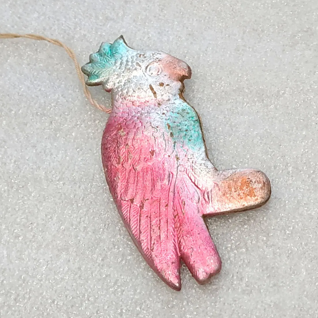 Vintage Soviet Die-Cut Cardboard Christmas Ornament Parrot Bird Flat Retro Decor