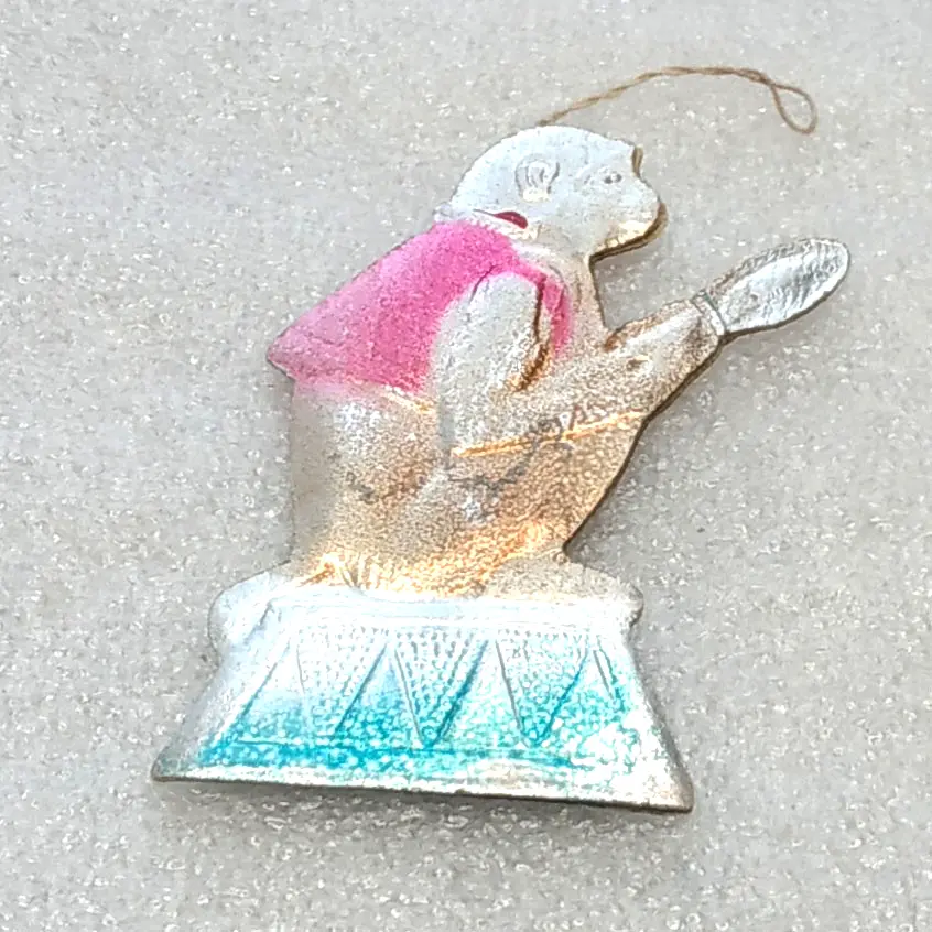 Vintage Soviet Pressed Cardboard Christmas Ornament Circus Monkey Decor